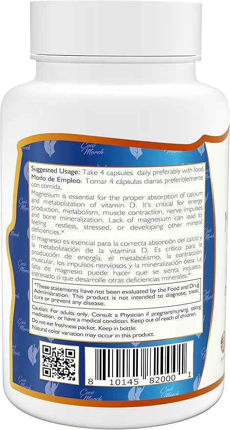 Coco March Magnesium Citrate - Relaxation- Sleep - Nervous & Digestive System Support, Gluten Free, Soy Free, Dairy Free, ...