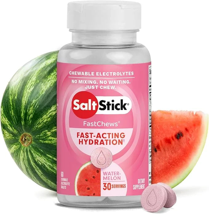 SaltStick FastChews Electrolytes - 60 Chewable Electrolyte Tablets - Watermelon - Salt Tablets for Running, Fast Hydration...