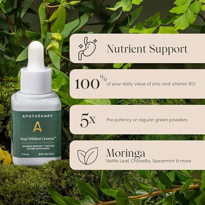 Apothékary Your Wildest Greens Tincture, All-in-One Daily Greens Superfood Supplement, Vitamin & Mineral Support, 5X Poten...