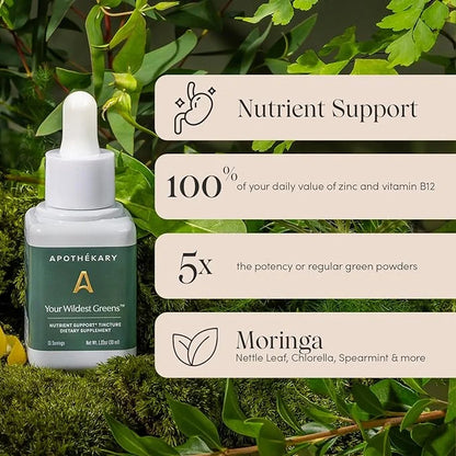Apothékary Your Wildest Greens Tincture, All-in-One Daily Greens Superfood Supplement, Vitamin & Mineral Support, 5X Poten...