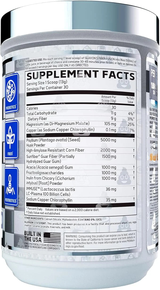 Glaxon Fiber Fusion Complete Fiber Supplement 6 Source 13.7 oz 30 Servings