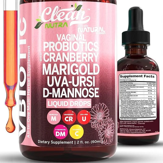 Clean Nutraceuticals VBiotic Vaginal Probiotic for Women Liquid Drops | Cranberry Uva Ursi Horsetail D-Mannose Prebiotics ...