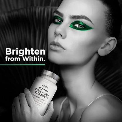 Amen Biotin Collagen Vitamins+ Advanced Hair, 10,000mcg Biotin, 3-Month Supply, 90 Capsules
