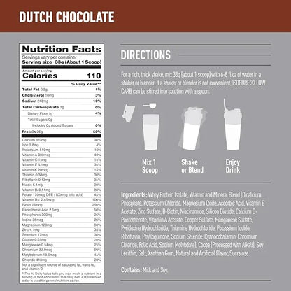 Isopure Low Carb 100% Pure Whey Isolate Protein Powder, Lactose Free, Gluten Free, With Vitamins, Dutch Chocolate, 25g Pro...