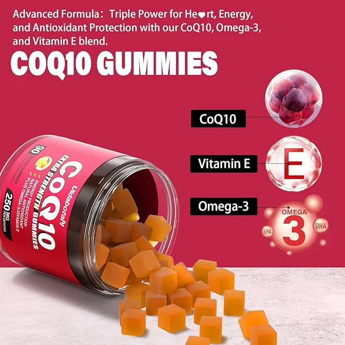 Sugar Free CoQ 10 gummies 250mg Omega-3, High Q10 Supplements 90 chewable