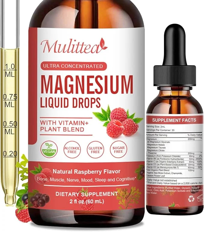 Magnesium Glycinate Liquid Drop - Triple Absorption Supplement to Support Nerves, Night, Heart, Muscles * -Sugar-Free with...