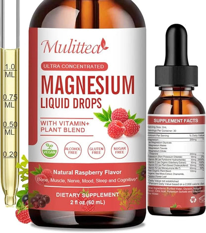 Magnesium Glycinate Liquid Drop - Triple Absorption Supplement to Support Nerves, Night, Heart, Muscles * -Sugar-Free with...