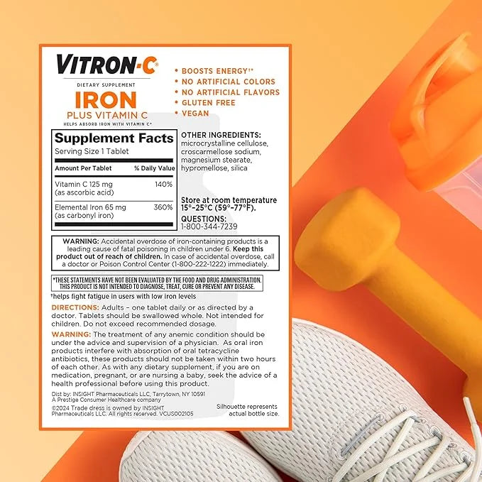 Vitron-C Iron Supplement, Once Daily, High 60 Count, 2 Pack