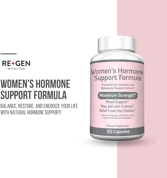 Re+Gen Nutrition Women's Hormone Balance Support, Supplement with Vitamin E, Dong Quai, and DIM 200mg with BioPerine, PMS,...