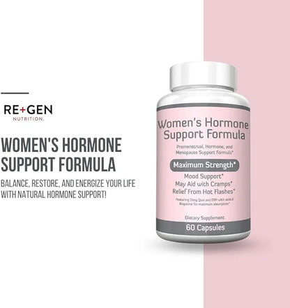 Re+Gen Nutrition Women's Hormone Balance Support, Supplement with Vitamin E, Dong Quai, and DIM 200mg with BioPerine, PMS,...