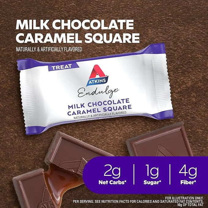 Atkins Endulge Milk Chocolate Caramel Squares, Dessert Favorite, Good Source of Fiber, 1g Sugar, 48 Count (16 Servings) - ...