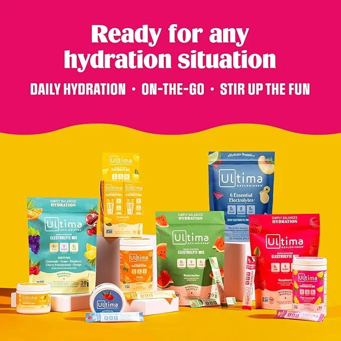 Ultima Replenisher Daily Electrolyte Powder Drink Mix – Pink Lemonade, 20 Stickpacks – Hydration Packets with 6 Electrolyt...