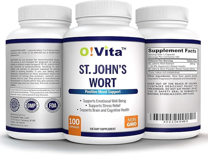 St. John's Wort 500mg (Capsules), Positive 100 Non-GMO 100-day Supply