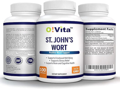 St. John's Wort 500mg (Capsules), Positive 100 Non-GMO 100-day Supply