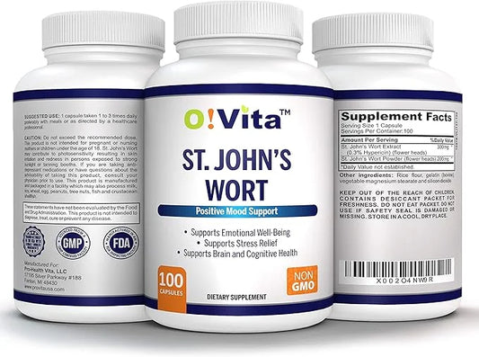 St. John's Wort 500mg (Capsules), Positive 100 Non-GMO 100-day Supply