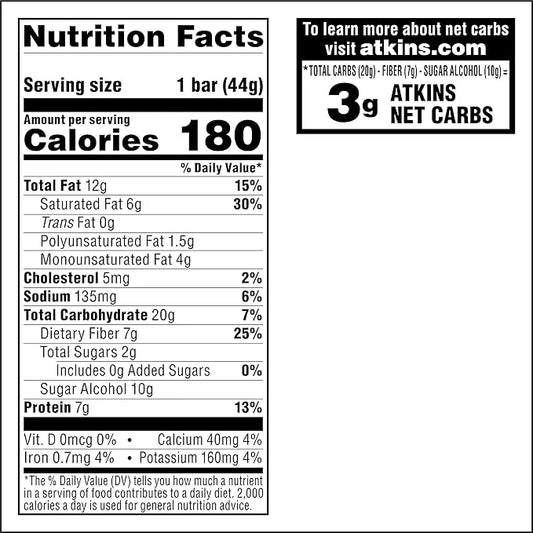 Atkins Caramel Chocolate Nut Roll Snack Bar, Protein Snack, High in Fiber, 2g Sugar, 16 Count - Product Image