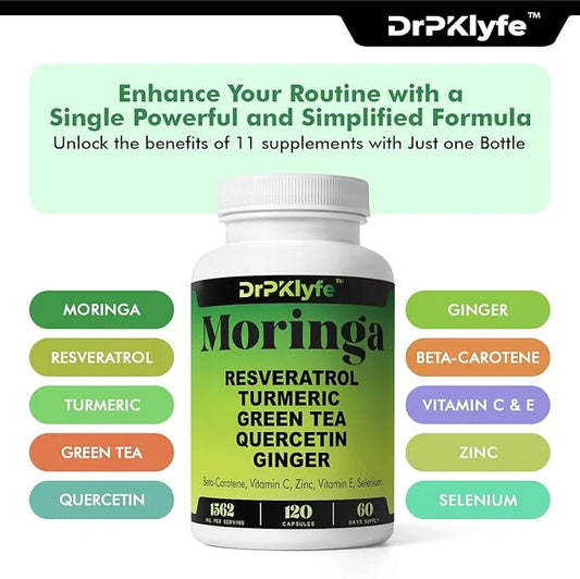 Moringa, Resveratrol, Turmeric,Green Tea, Quercetin and 1562 mg