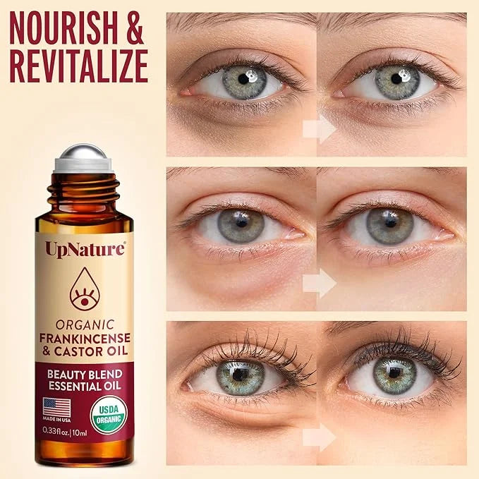 UpNature Beauty Essential Oil Blend Roll On - 100% Organic Castor Oil & Frankincense for Face Under Eye Roller Ball Roller...