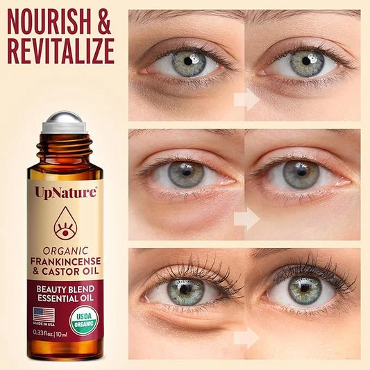UpNature Beauty Essential Oil Blend Roll On - 100% Organic Castor Oil & Frankincense for Face Under Eye Roller Ball Roller...