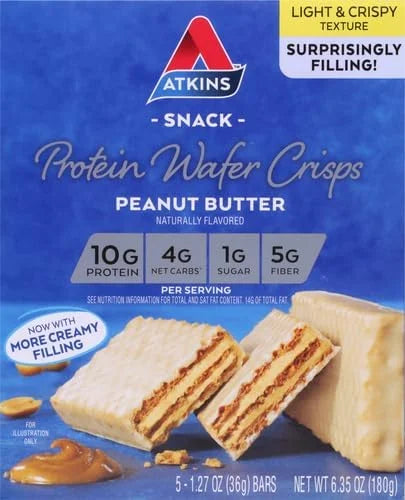 Atkins Peanut Butter Protein Wafer Crisps, Protein Dessert, 4g Net Carb, 1g Sugar, Keto Friendly, 5 Count - Product Image