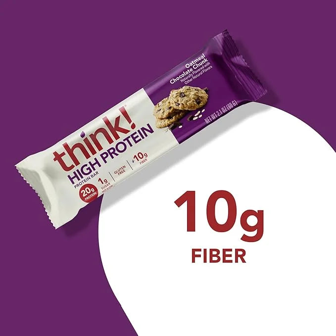 think! Protein Bars, High Protein Snacks, Gluten Free, High Fiber, Oatmeal Chocolate Chunk, 10 Count - Product Image