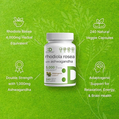DEAL SUPPLEMENT Rhodiola Rosea with Ashwagandha 5,000mg Per 240 Veggie 10:1 Root