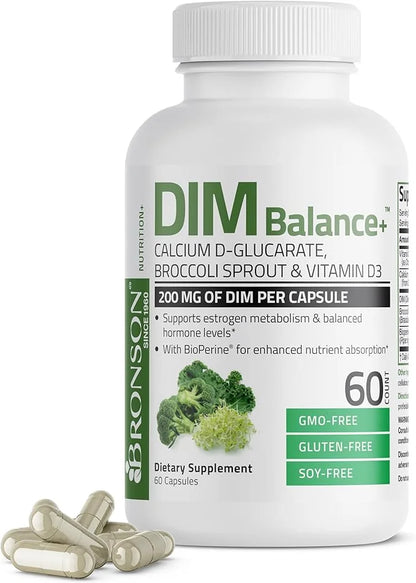 Bronson DIM Balance+ Calcium D-Glucarate, Broccoli Sprouts and Vitamin D3 200 MG of DIM per Capsule Supports Estrogen Meta...