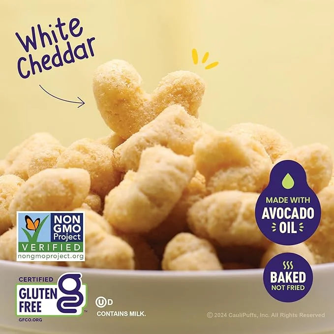 White Cheddar CauliPuffs - Corn, Rice, and Cauliflower Gluten Free Puffed Snack (Box of 15, 0.75oz bags) - Product Image
