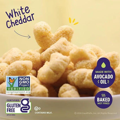 White Cheddar CauliPuffs - Corn, Rice, and Cauliflower Gluten Free Puffed Snack (Box of 15, 0.75oz bags) - Product Image