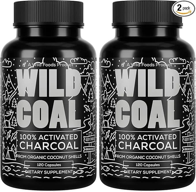 Wild Foods Activated Charcoal Capsules | 100% Organic Coconut Shells Active Tablets for Bloating Relief | Lab Tested & Non...