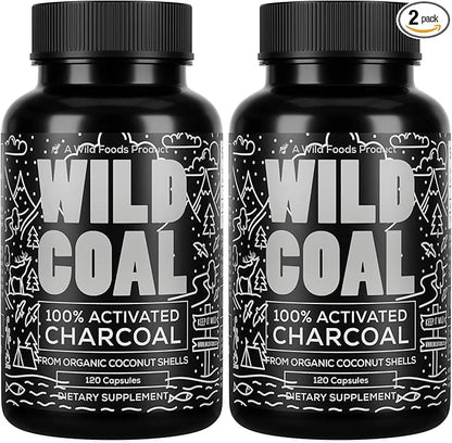 Wild Foods Activated Charcoal Capsules | 100% Organic Coconut Shells Active Tablets for Bloating Relief | Lab Tested & Non...
