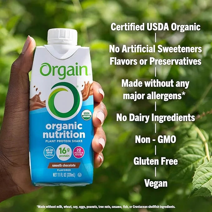 Orgain Organic Nutritional Vegan Protein Shake, Smooth Chocolate - 16g Plant Based Protein, Meal Replacement, 22 Vitamins ...