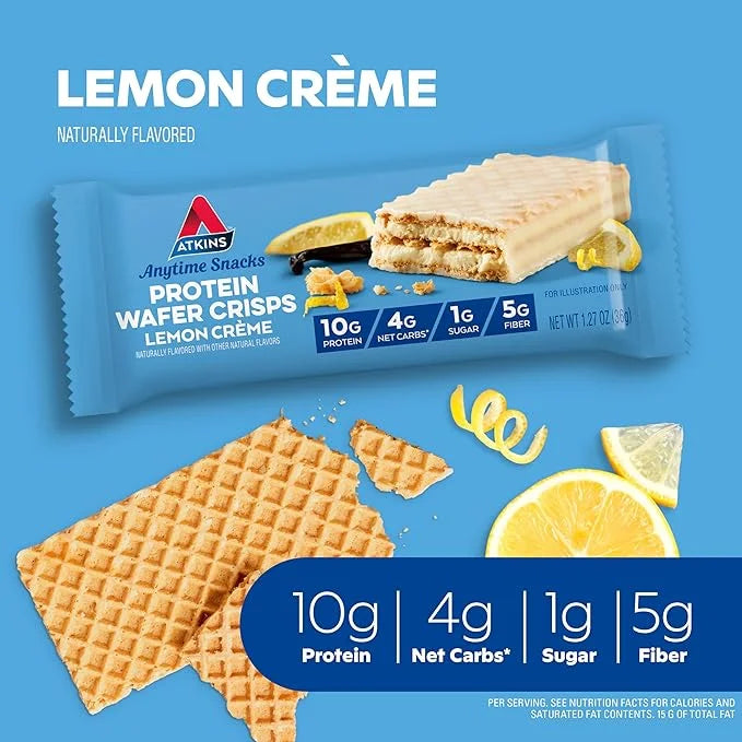 Atkins Lemon Wafer Crisps, Protein Snack, 10g Protein, 4g Net Carbs, 1g Sugar, 5g Fiber, 5 Count - Product Image