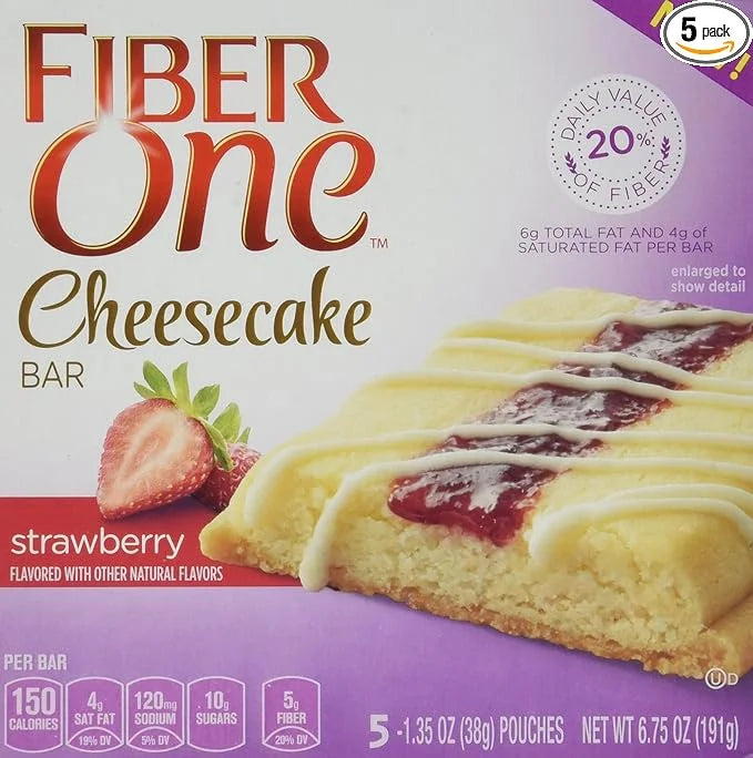 Fiber One, NEW CHEESECAKE BARS! STRAWBERRY, 5 Bars Per Box (1 Box) - Product Image
