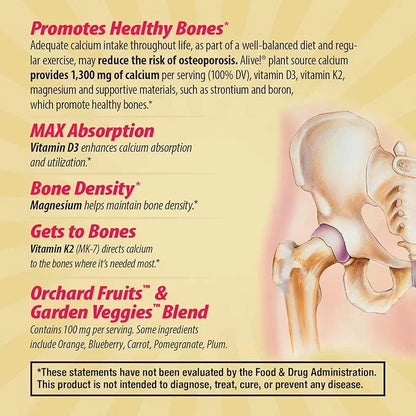 Nature's Way Alive! Calcium Max Absorption, D3 & K2, Magnesium, 60 Tablets