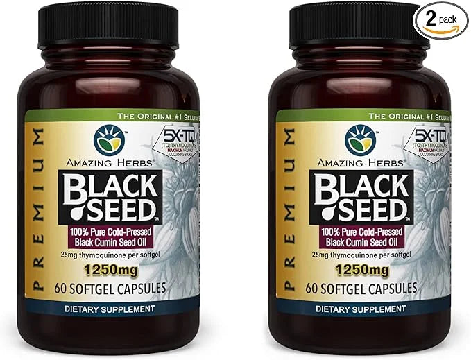 Amazing Herbs Premium Black Seed Oil Capsules - High Potency, Cold Pressed Nigella Sativa Aids in Digestive Health, Immune...