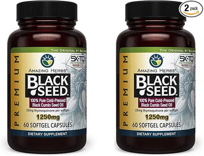Amazing Herbs Premium Black Seed Oil Capsules - High Potency, Cold Pressed Nigella Sativa Aids in Digestive Health, Immune...