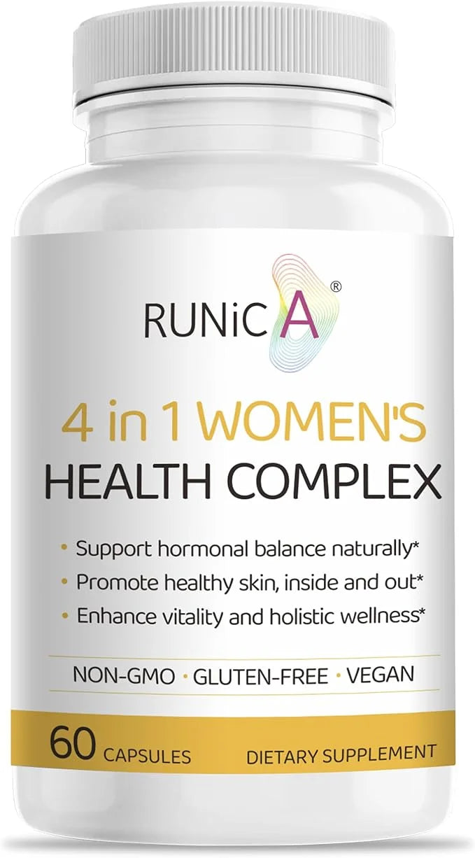 Women's 4-in-1 Natural Hormonal Balance & Skin Health Supplement - Rose Hip, Soy Isoflavones, Evening Primrose & Pueraria ...