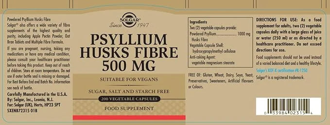 Solgar - Psyllium Husks Fiber 500 200 Vegetable