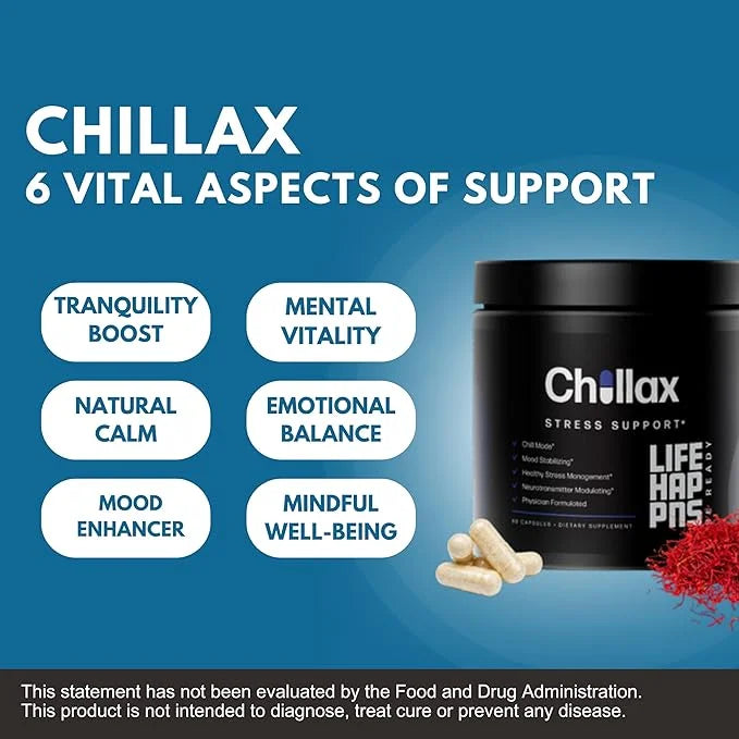 Life Happns Chillax, Calm Support Supplement, L Theanine, Magnesium, GABA and Saffron Supplements for Relaxation, Natural ...