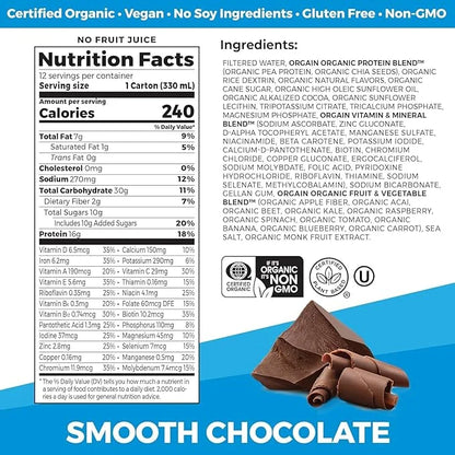 Orgain Organic Nutritional Vegan Protein Shake, Smooth Chocolate - 16g Plant Based Protein, Meal Replacement, 22 Vitamins ...