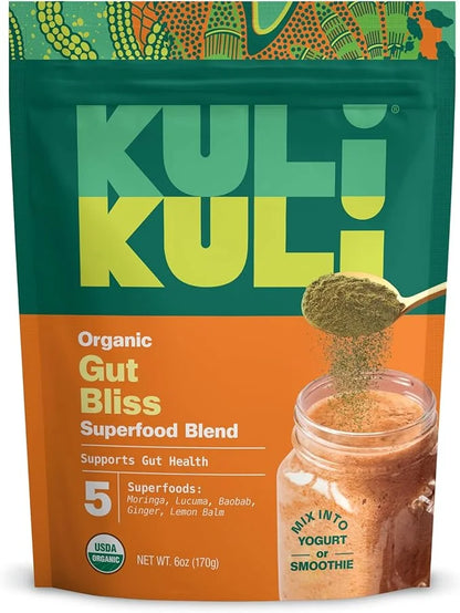 Kuli Kuli Gut Bliss Superfood Powder [6 oz] - Powerful Blend of Organic Moringa, Baobab, Lucuma, Ginger and Lemon Balm - P...