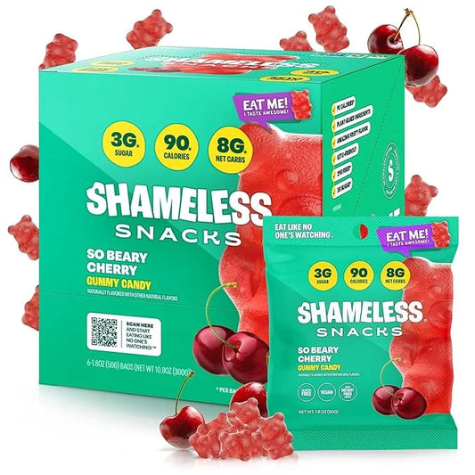 Shameless Snacks - Healthy Low Calorie Snacks, Low Carb Keto Gummies (Gluten Free Candy) - 6 Pack So Beary Cherry - Produc...
