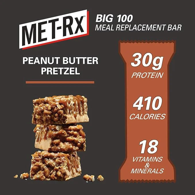 MET-Rx Big 100 Colossal Protein Bars, Great as Healthy Meal Replacement, Snack, and Help Support Energy, Peanut Butter Pre...
