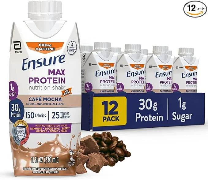 Ensure Max Protein Shake | Café Mocha | Meal Supplement Shake | Ready to Drink | 30g Protein for Muscle Building | 1g Suga...