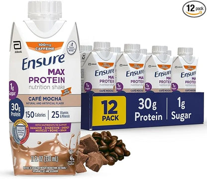 Ensure Max Protein Shake | Café Mocha | Meal Supplement Shake | Ready to Drink | 30g Protein for Muscle Building | 1g Suga...