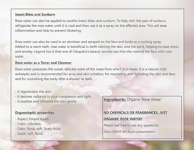Premium Organic Moroccan Rose Water - 4oz - Imported from Morocco - 100% Pure (Food Grade) No Oils or Alcohol - Rich in Vi...
