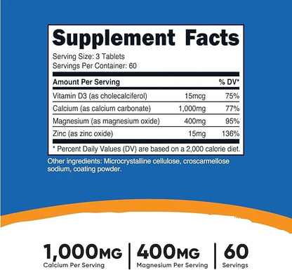 Nutricost Calcium, Magnesium & Zinc Tablets 1,415 mg, 180 Tablets 60 Servings