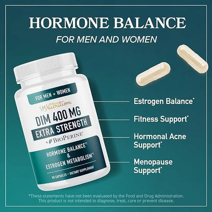DIM Supplement 400MG Extra Strength | Hormone Balance for Men and Women | Menopause, Acne, Hot Flashes Relief, Prostate Su...