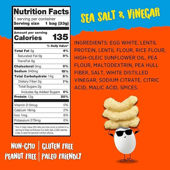 Todd's Better Snacks Egg-Cellent Protein Puffs, Sea Salt & Vinegar, 1.2 Oz (Pack of 10), Made with Egg Whites, 12g Protein...